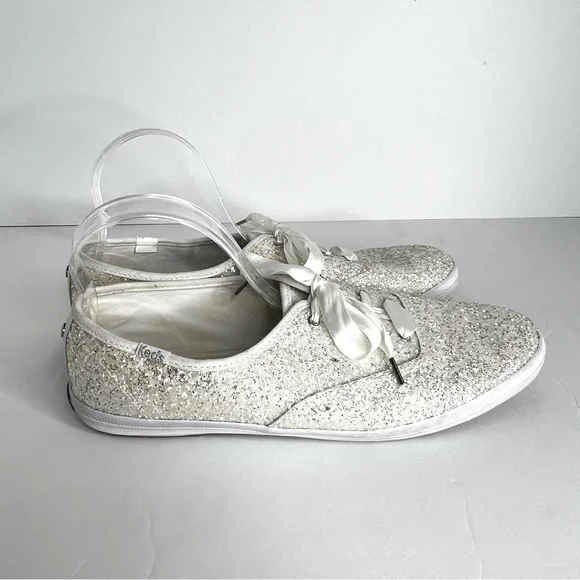 Keds X Kate Spade White Glitter Champion Lace-Up Sneakers Wedding Prom Sz 11 - Picture 3 of 8